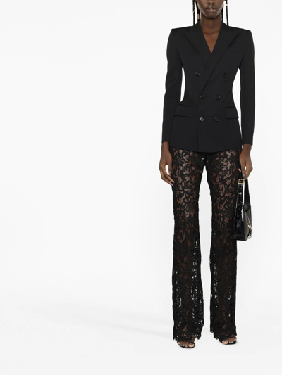 Shop Saint Laurent Guipure Lace Wide-leg Trousers In Schwarz