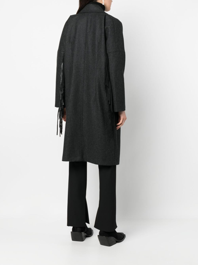 Shop Dancassab Lissy Fringed Wool Coat In Grey