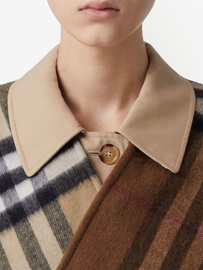 Shop Burberry Contrast Check Fringed Cape In Braun