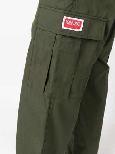 Shop Kenzo Cotton Cargo Trousers In Grün