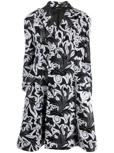 Comme Des Garçons Floral Jacquard Double-breasted Coat In Schwarz