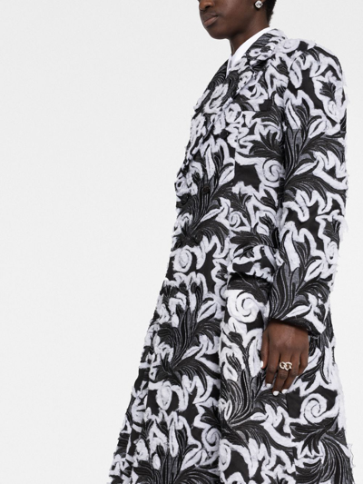 Shop Comme Des Garçons Floral Jacquard Double-breasted Coat In Schwarz