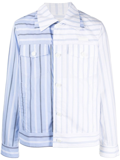 Shop Feng Chen Wang Pinstripe Two-tone Shirt In Blau