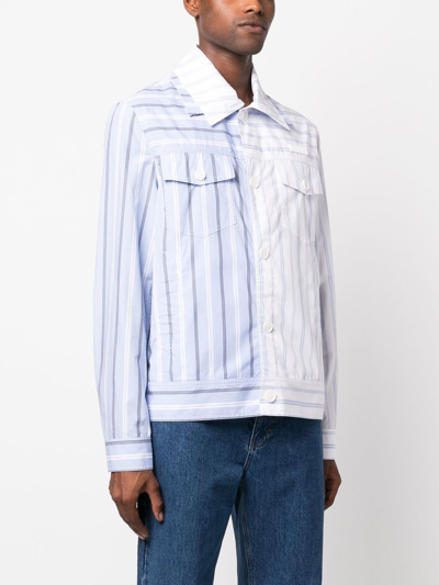 Shop Feng Chen Wang Pinstripe Two-tone Shirt In Blau