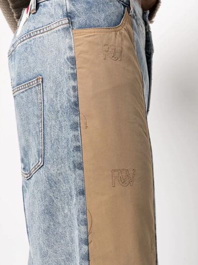 Shop Feng Chen Wang Patchwork Straight-leg Jeans In Blau