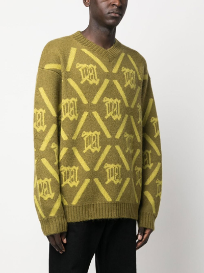 Misbhv Logo Print Merino-mohair Blend Jumper In Grün