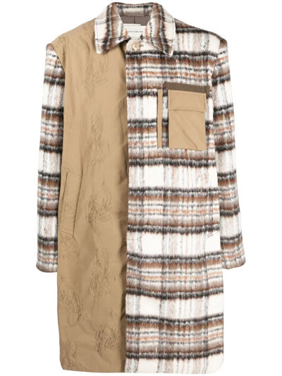 Shop Feng Chen Wang Tartan Patchwork Shirt Coat In Braun