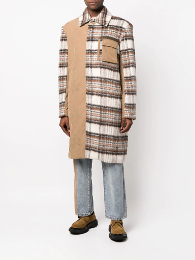 Feng Chen Wang Tartan Patchwork Shirt Coat In Braun