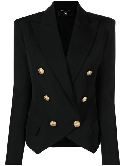 Shop Balmain Peak-lapel Double-breasted Blazer In Schwarz