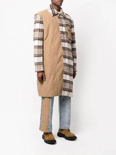 Feng Chen Wang Tartan Patchwork Shirt Coat In Braun