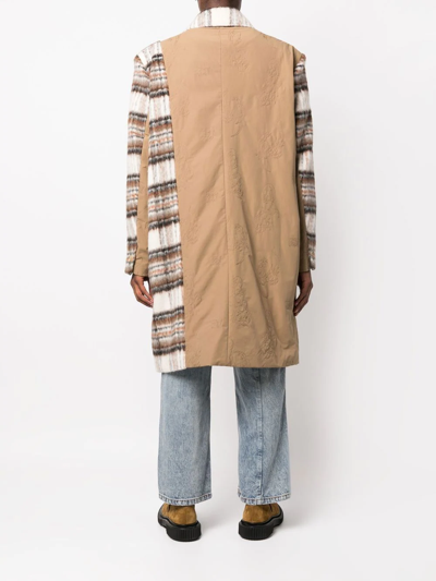 Feng Chen Wang Tartan Patchwork Shirt Coat In Braun
