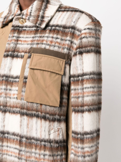 Feng Chen Wang Tartan Patchwork Shirt Coat In Braun