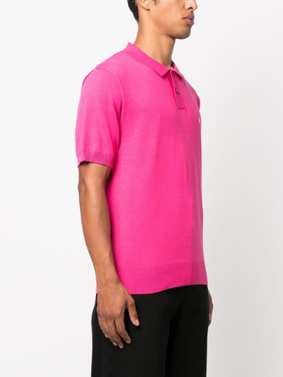 Shop Stussy Logo-embroidered Polo Shirt In Rosa