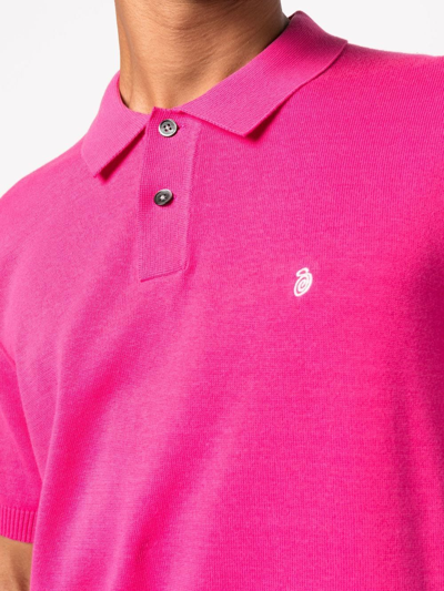 Shop Stussy Logo-embroidered Polo Shirt In Rosa