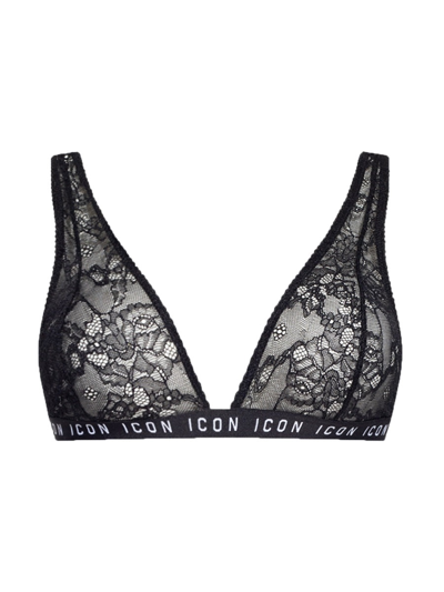 Dsquared2 Lace-pattern Triangle-cup Bra In Black