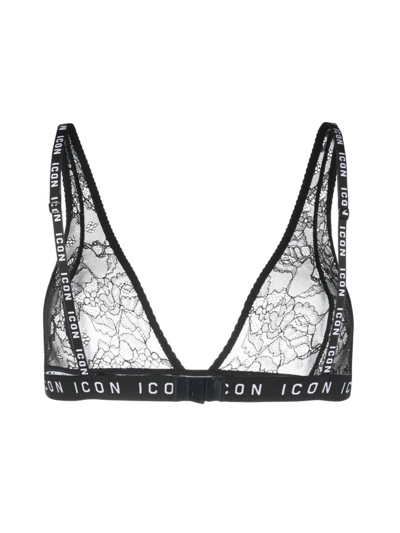 Dsquared2 Lace-pattern Triangle-cup Bra In Black
