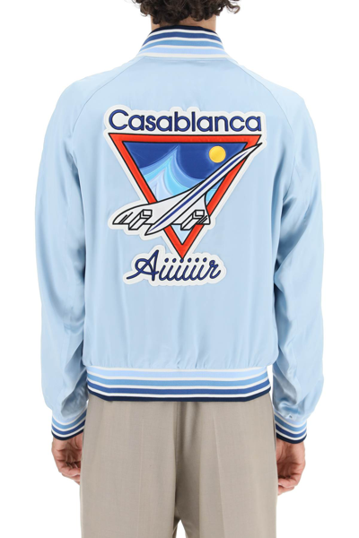 Shop Casablanca Air Satin Souvenir Jacket In Blue