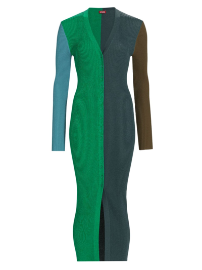 Shop Staud Women's Shoko Colorblock Body-con Sweaterdress In Fern Multi