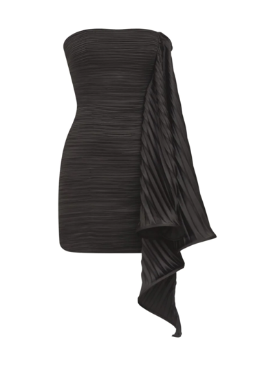 Shop Amur Women's Pleated Ruffle Satin Strapless Mini Dress In Black