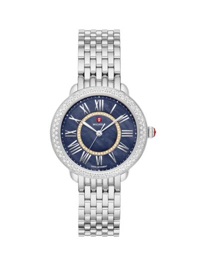 Shop Michele Women's Serein Mid Stainless Steel & Diamond Bracelet Watch In Silver