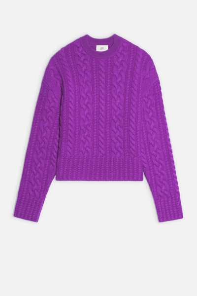 Shop Ami Alexandre Mattiussi Cable Knit Crewneck Sweater In Purple