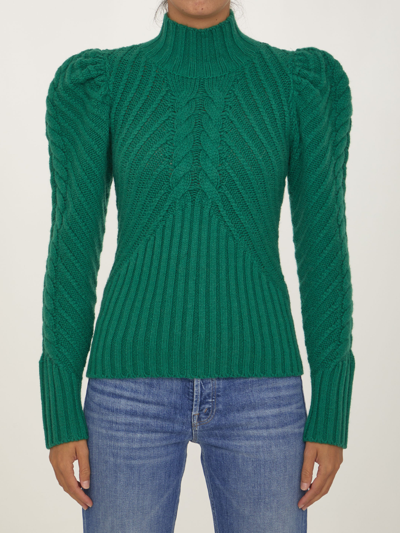 Zimmermann Celestial Cable Stitch Turtleneck Cashmere Blend Sweater In  Green | ModeSens