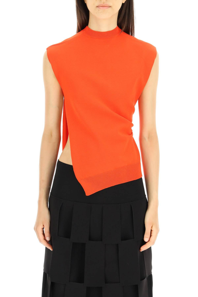 Shop A.w.a.k.e. Mode Open Side Knit Top With Buttons In Red