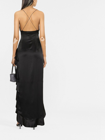 Shop Alessandra Rich Crystal Embellishment Silk Long Dress In Black