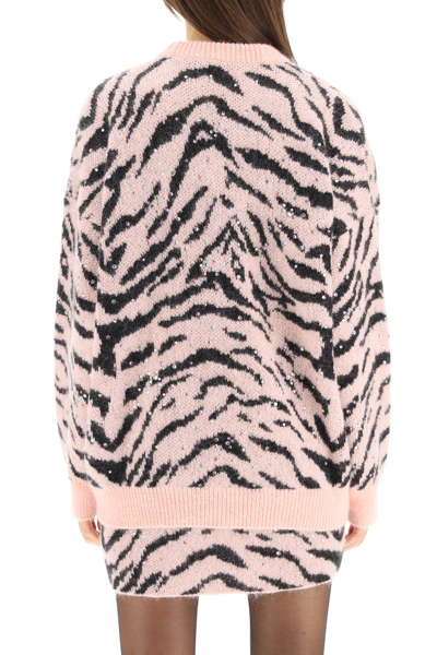Shop Alessandra Rich Oversized Cardigan With Zebra Motif And Crystals In Multicolor