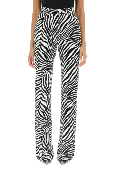 Shop Alessandra Rich Zebra Print Flared Velvet Pants In Multicolor