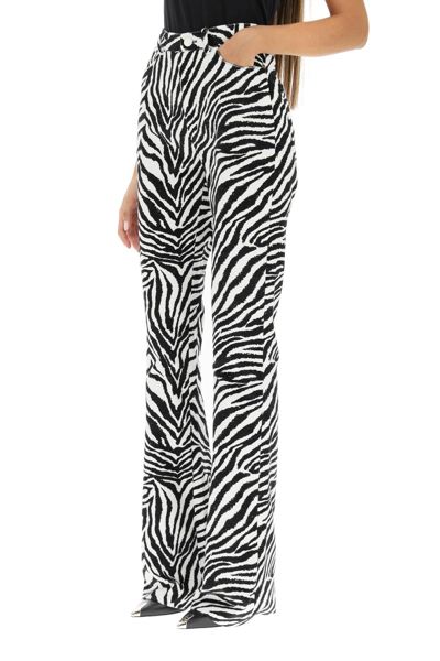 Shop Alessandra Rich Zebra Print Flared Velvet Pants In Multicolor