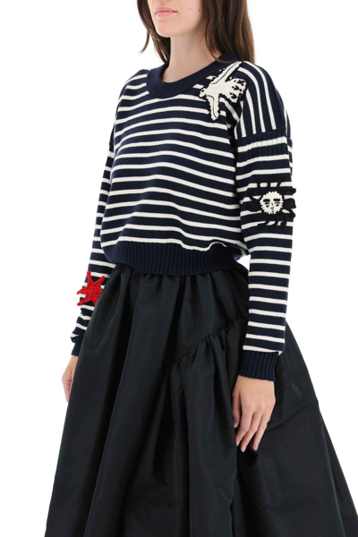 Shop Alexander Mcqueen Striped Sweater With Crochet Embroidery In Multicolor