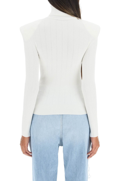 Shop Balmain Turtleneck Knit Top With Buttons In White