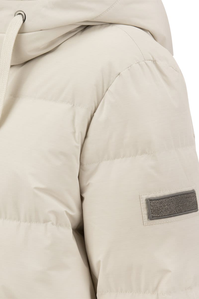 Shop Brunello Cucinelli Water-repellent Taffeta Down Jacket With 'precious Patch' And Detachable Hood In Milk