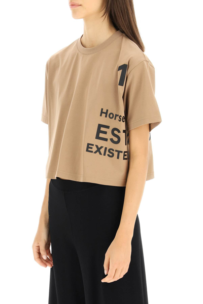 Shop Burberry 'laney' Horseferry Print Cropped T-shirt In Brown