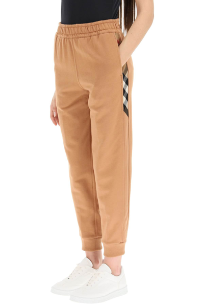 Shop Burberry Joggers With Tartan Inserts In Brown