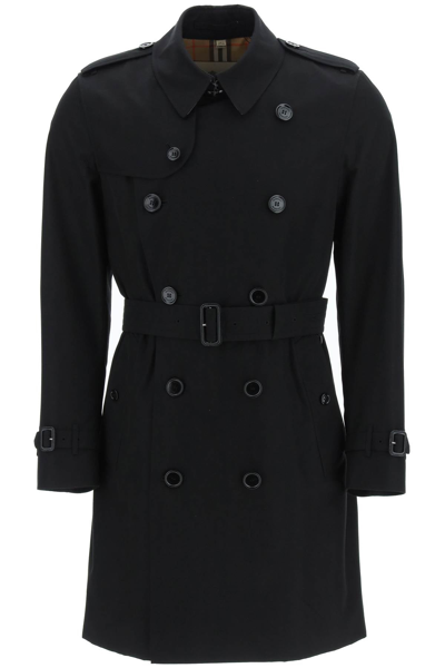 Shop Burberry Mid-length Kensington Long Trench Coat In Black