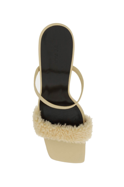 By Far Heeled Mules With Wool Detail In Beige