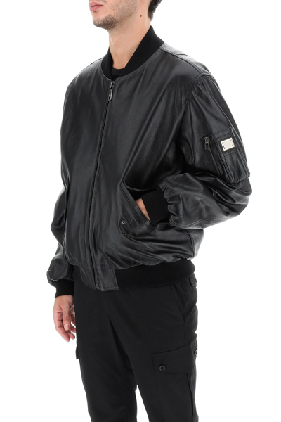 Shop Dolce & Gabbana Leather Bomber Jacket In Black