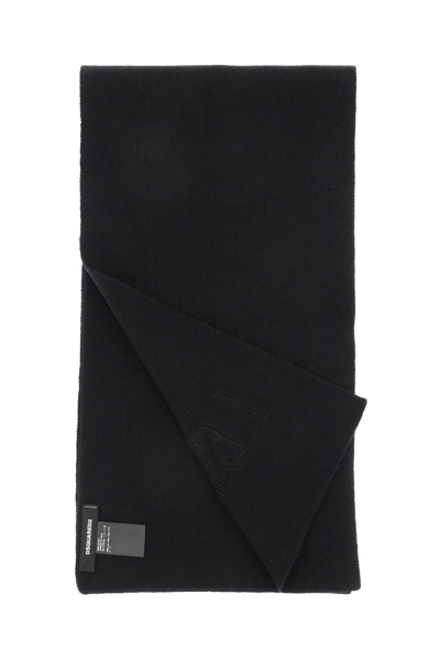 Shop Dsquared2 'icon' Wool Scarf In Black