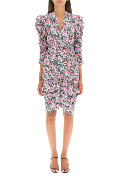Shop Isabel Marant 'celina' Draped Silk Dress In Multicolor