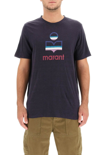 Shop Isabel Marant 'karman' Logo Linen T-shirt In Blue