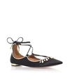 Aquazzura Christy Crystal Lace-up Pointed-toe Flat, Black