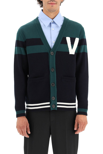 Shop Valentino V Logo Patch Cotton Cardigan In Multicolor