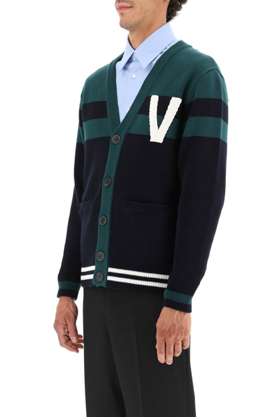 Shop Valentino V Logo Patch Cotton Cardigan In Multicolor