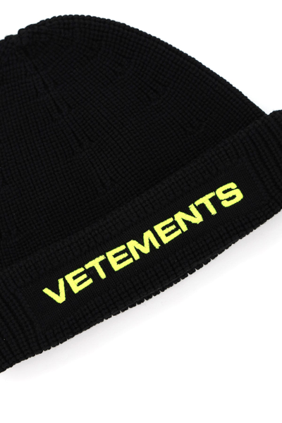 Shop Vetements Logo Beanie Hat In Black