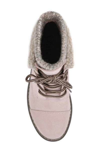 Cliffs By White Mountain Duena Faux Shearling Lined Lace-up Boot In Pale Pink Fabric Fleece