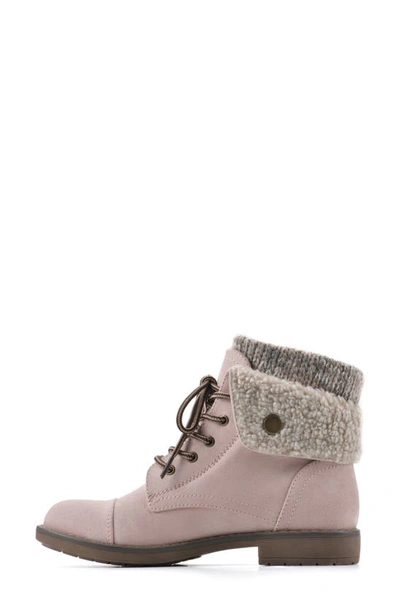 Cliffs By White Mountain Duena Faux Shearling Lined Lace-up Boot In Pale Pink Fabric Fleece
