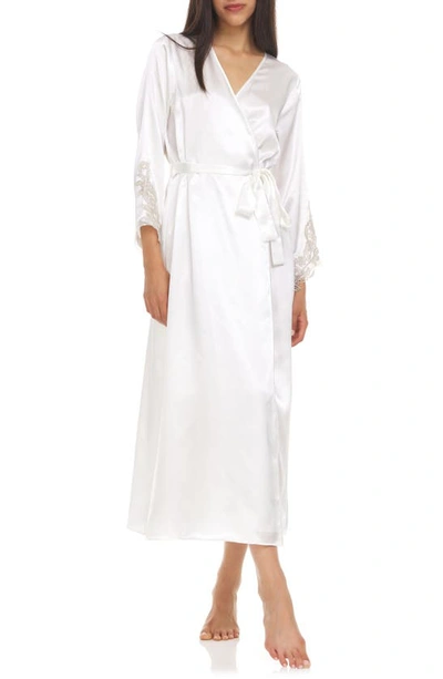 Shop Flora Nikrooz Stella Belted Lace Trim Satin Robe In Ivory
