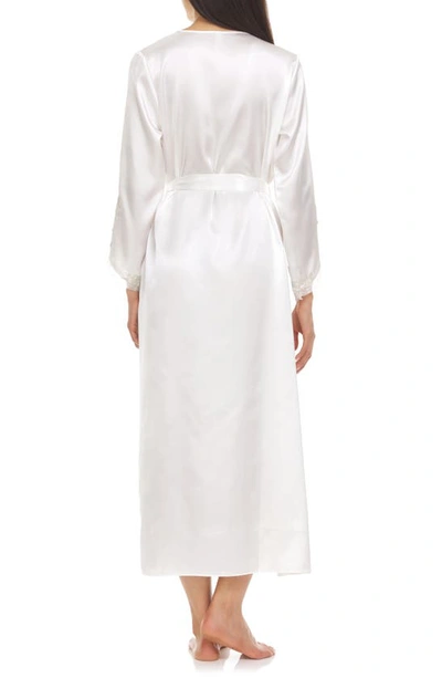 Shop Flora Nikrooz Stella Belted Lace Trim Satin Robe In Ivory